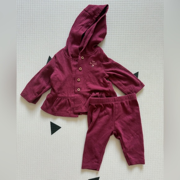 Carter’s|Baby girl Burgundy matching set,ditsy ruffle cardigan & leggings•••3M - Picture 1 of 4